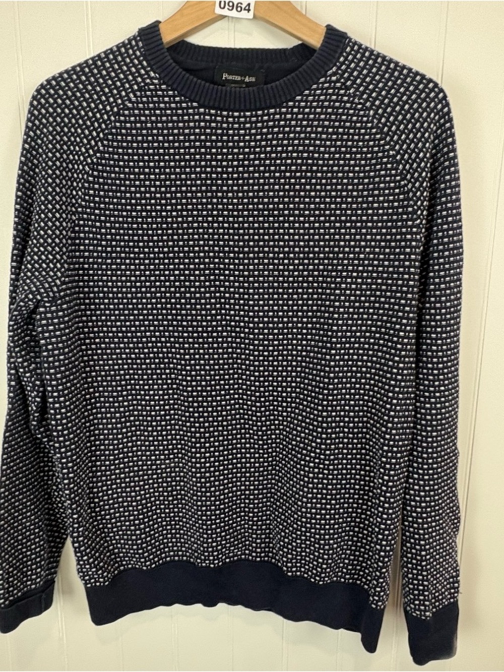 Porter + Ash Textured Knit Sweater Navy White Crewneck Classic Minimalist - Picture 3 of 6